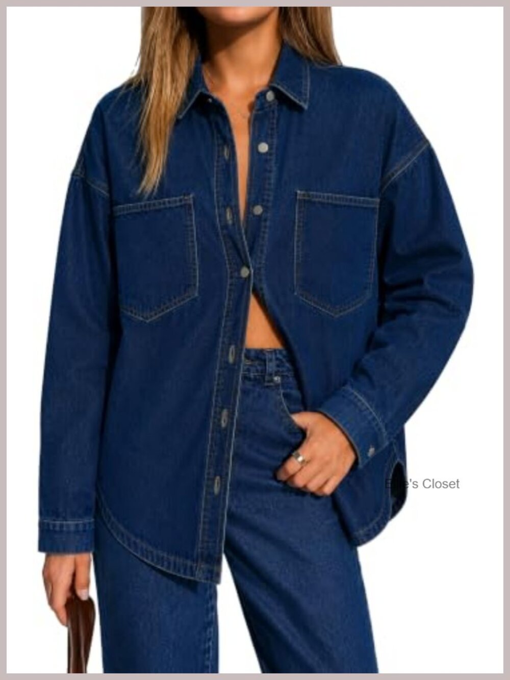 Women's Oversized Denim Jacket Button Down Shacket Long Sleeve Relaxed Fit